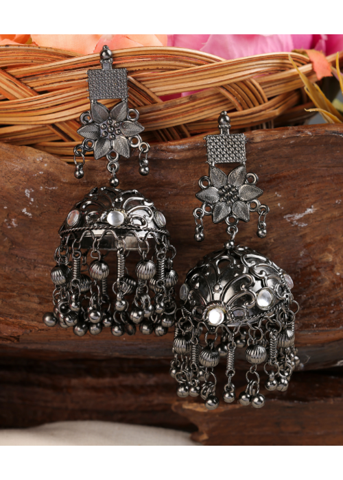 Afgani German Silver Oxidized Jhumki Earrings for Women (DESIGN 914)