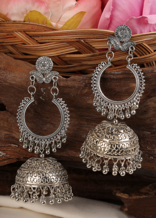Afgani German Silver Oxidized Jhumki Earrings for Women (DESIGN 916)