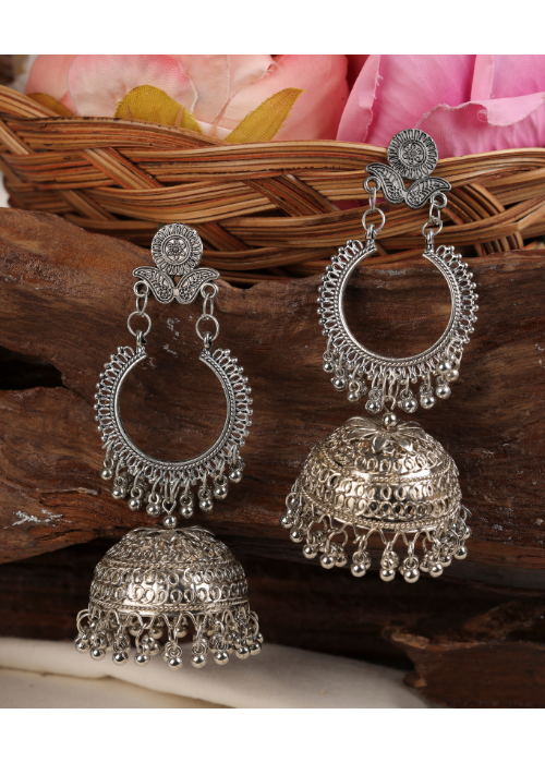 Afgani German Silver Oxidized Jhumki Earrings for Women (DESIGN 916)