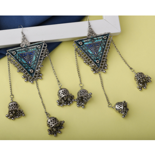 Triangle Oxidised Blue Jhumka (DESIGN 01)