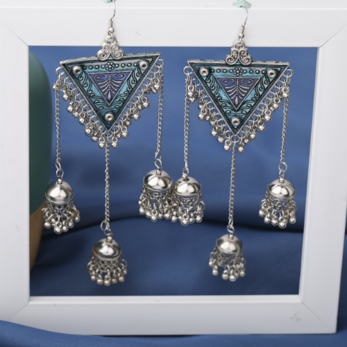 Triangle Oxidised Blue Jhumka (DESIGN 01)