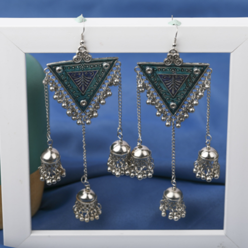 Triangle Oxidised Blue Jhumka (DESIGN 01)