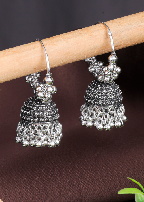 Afgani German Silver Oxidized Jhumki Earrings for Women (DESIGN 1004)