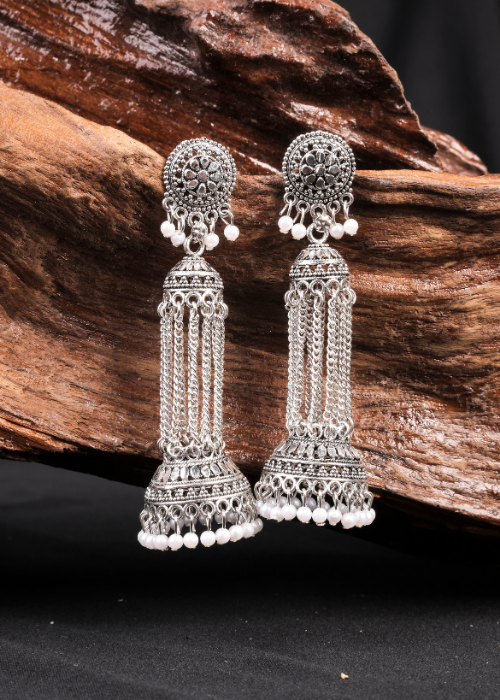 Afgani German Silver Oxidized Jhumki Earrings for Women (DESIGN 1022)