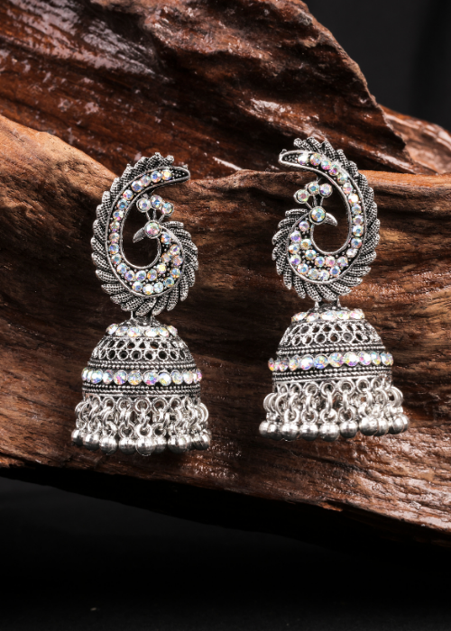 Afgani German Silver Oxidized Jhumki Earrings for Women (DESIGN 1023)