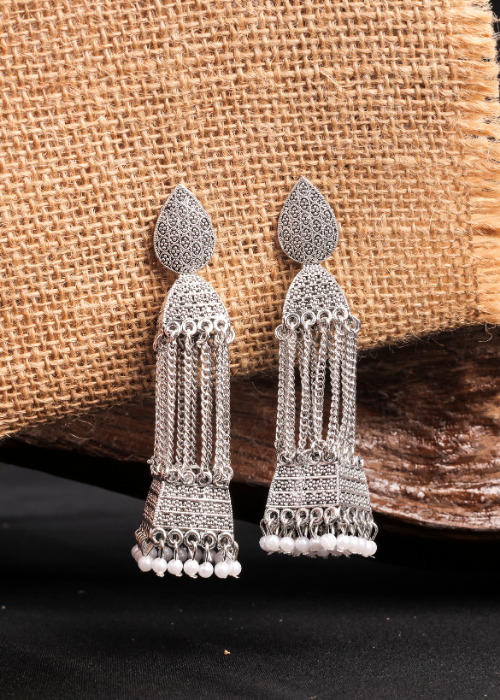 Afgani German Silver Oxidized Jhumki Earrings for Women (DESIGN 1025)
