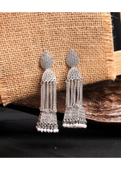 Afgani German Silver Oxidized Jhumki Earrings for Women (DESIGN 1025)