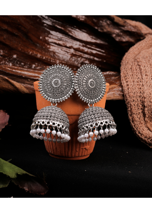 Afgani German Silver Oxidized Jhumki Earrings for Women (DESIGN 1033)