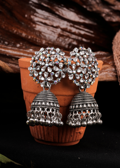 Afgani German Silver Oxidized Jhumki Earrings for Women (DESIGN 1034)