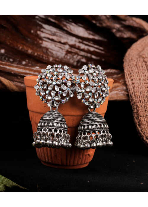Afgani German Silver Oxidized Jhumki Earrings for Women (DESIGN 1034)