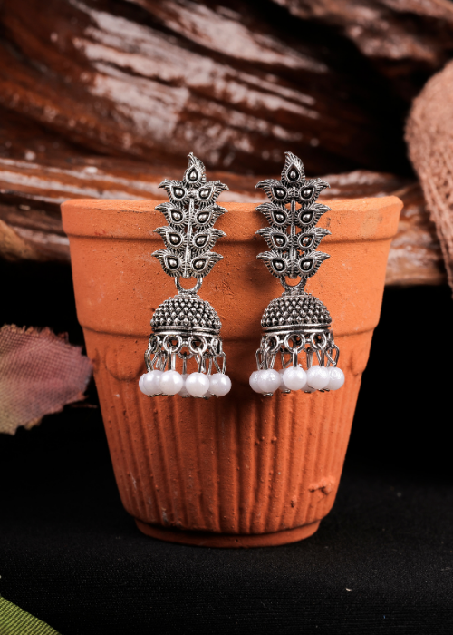 Afgani German Silver Oxidized Jhumki Earrings for Women (DESIGN 1035)