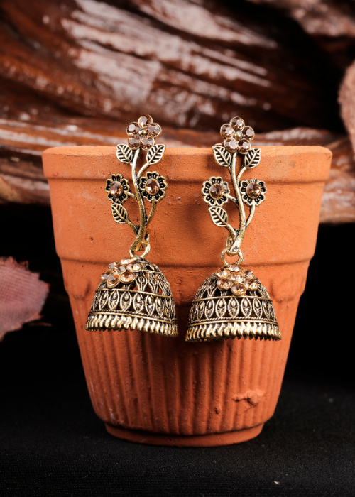 Afgani German Silver Oxidized Jhumki Earrings for Women (DESIGN 1036)