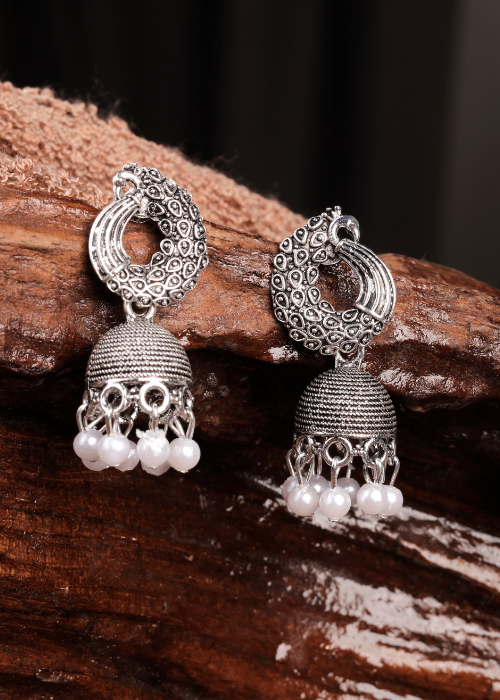 Afgani German Silver Oxidized Jhumki Earrings for Women (DESIGN 1038)