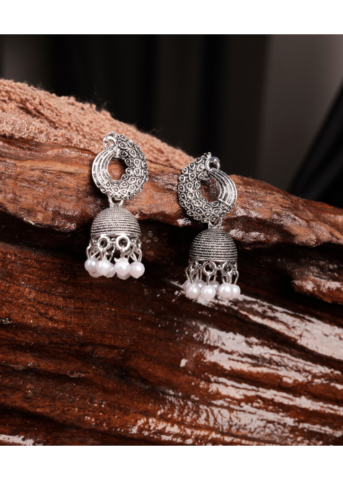 Afgani German Silver Oxidized Jhumki Earrings for Women (DESIGN 1038)