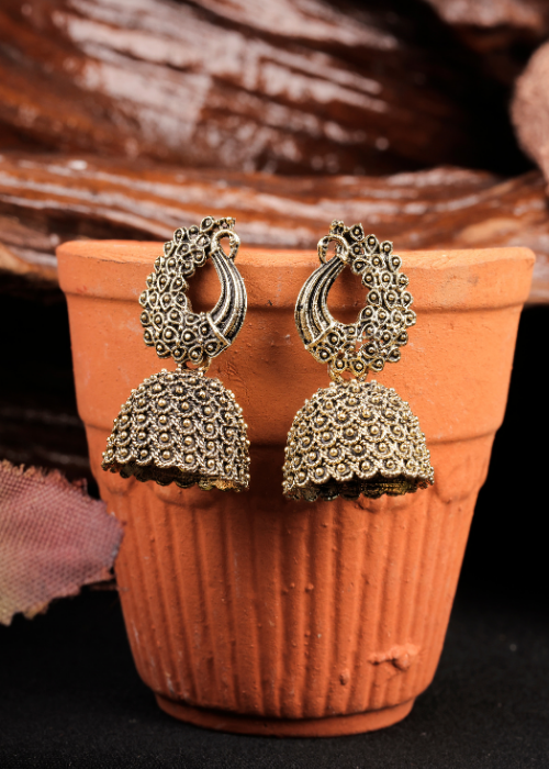 Afgani German Silver Oxidized Jhumki Earrings for Women (DESIGN 1039)