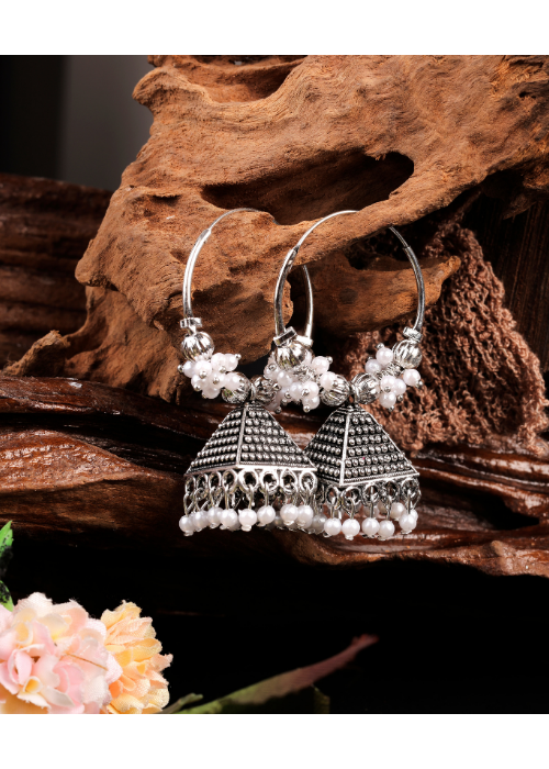 Afgani German Silver Oxidized Jhumki Earrings for Women (DESIGN 1042)