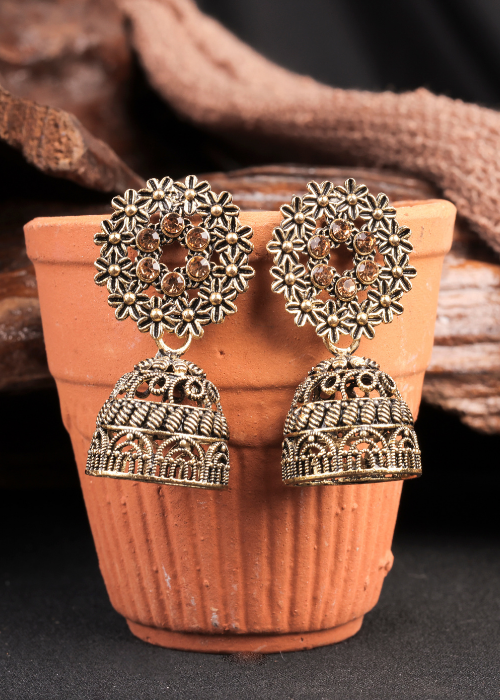 Afgani German Silver Oxidized Jhumki Earrings for Women (DESIGN 1044)