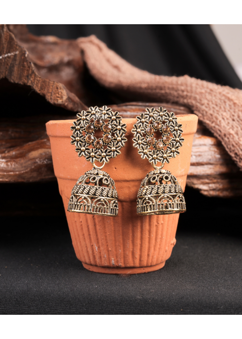 Afgani German Silver Oxidized Jhumki Earrings for Women (DESIGN 1044)