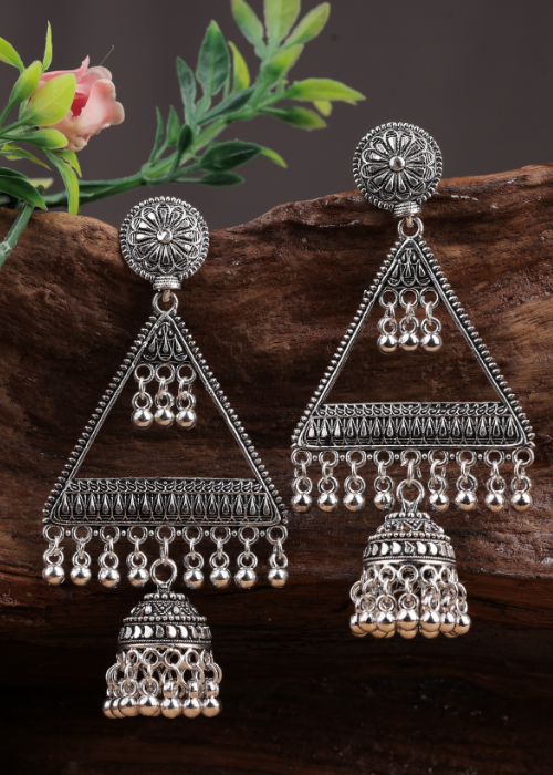 Afgani German Silver Oxidized Jhumki Earrings for Women (DESIGN 1049)