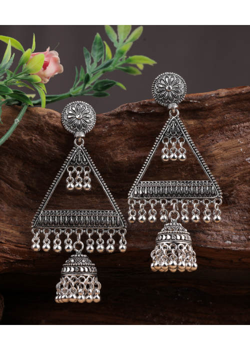 Afgani German Silver Oxidized Jhumki Earrings for Women (DESIGN 1049)