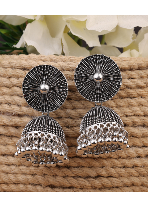 Afgani German Silver Oxidized Jhumki Earrings for Women (DESIGN 1052)