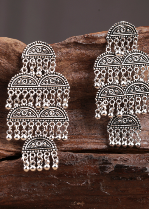 Afgani German Silver Oxidized Jhumki Earrings for Women (DESIGN 1069)