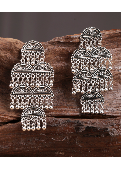 Afgani German Silver Oxidized Jhumki Earrings for Women (DESIGN 1069)