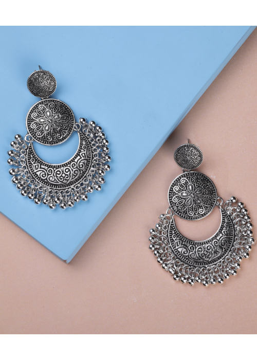 Afgani German Silver Oxidized Jhumki Earrings for Women (DESIGN 1070)