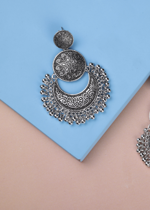 Afgani German Silver Oxidized Jhumki Earrings for Women (DESIGN 1070)
