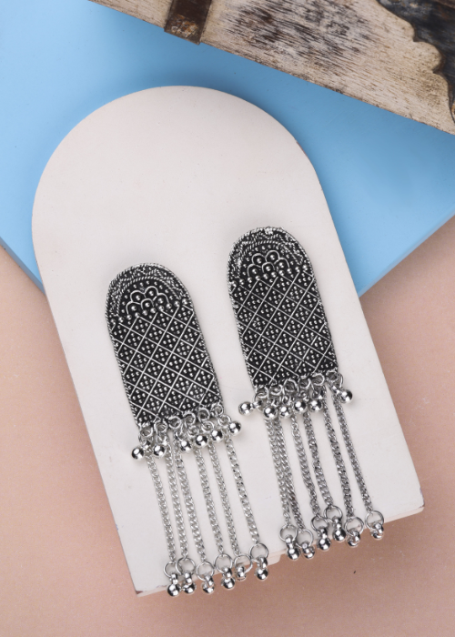 Afgani German Silver Oxidized Jhumki Earrings for Women (DESIGN 1072)