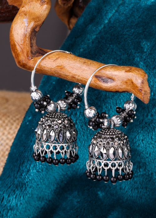 Afgani German Silver Oxidized Jhumki Earrings for Women (DESIGN 1073)