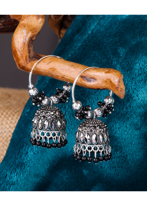 Afgani German Silver Oxidized Jhumki Earrings for Women (DESIGN 1073)