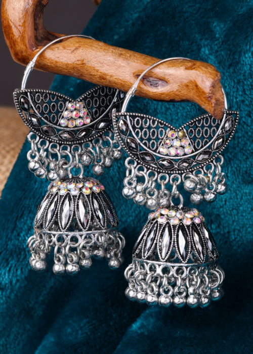 Afgani German Silver Oxidized Jhumki Earrings for Women (DESIGN 1074)