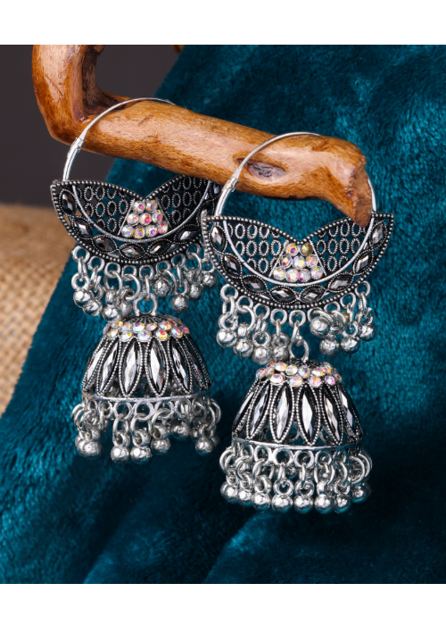 Afgani German Silver Oxidized Jhumki Earrings for Women (DESIGN 1074)