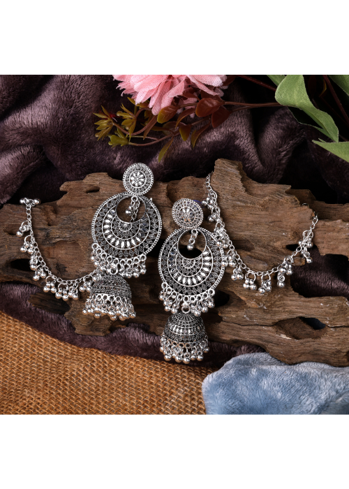 Afgani German Silver Oxidized Jhumki Earrings for Women (DESIGN 1075)