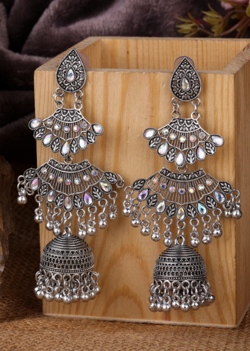 Afgani German Silver Oxidized Jhumki Earrings for Women (DESIGN 1076)