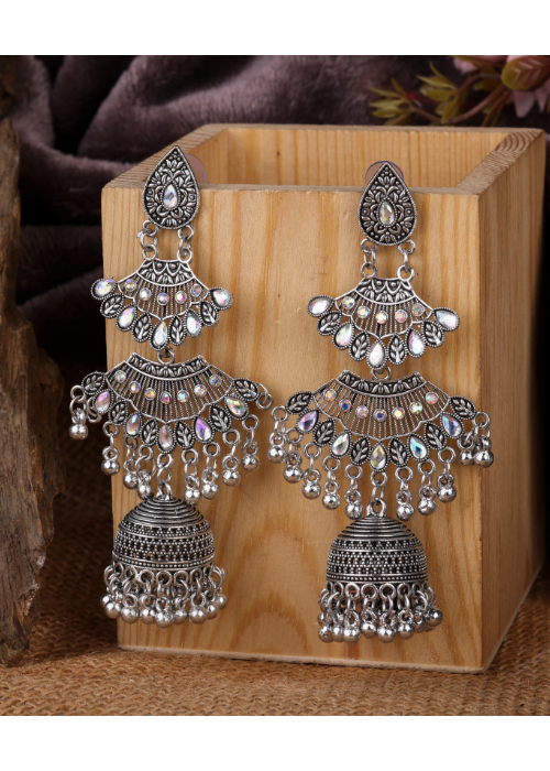 Afgani German Silver Oxidized Jhumki Earrings for Women (DESIGN 1076)