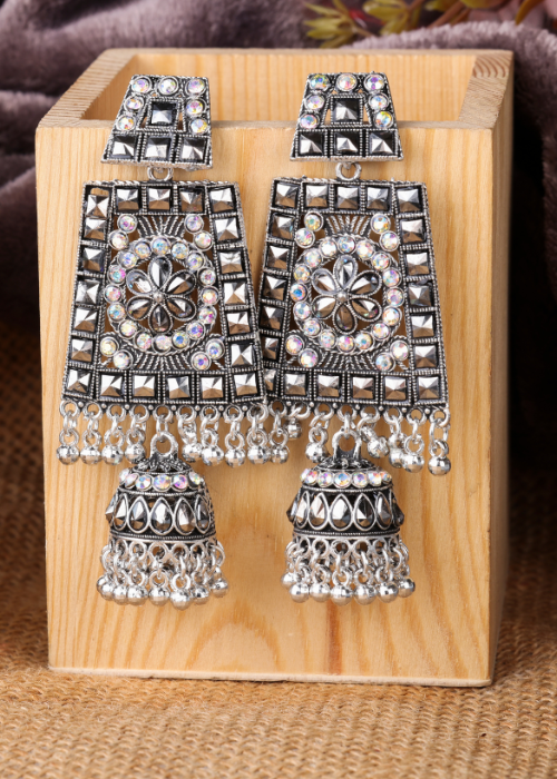 Afgani German Silver Oxidized Jhumki Earrings for Women (DESIGN 1077)