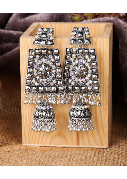 Afgani German Silver Oxidized Jhumki Earrings for Women (DESIGN 1077)
