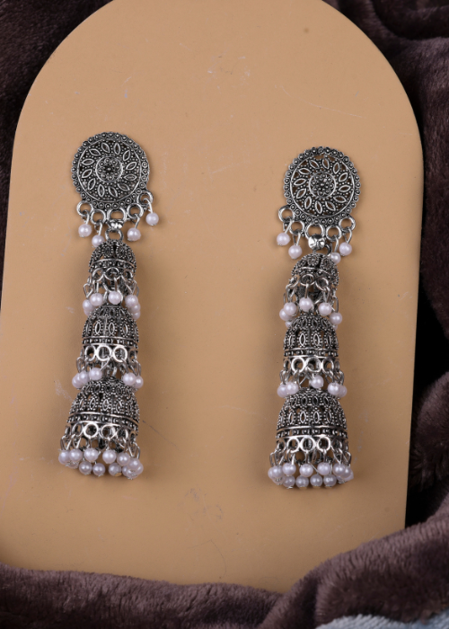 Afgani German Silver Oxidized Jhumki Earrings for Women (DESIGN 1078)