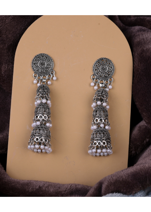 Afgani German Silver Oxidized Jhumki Earrings for Women (DESIGN 1078)