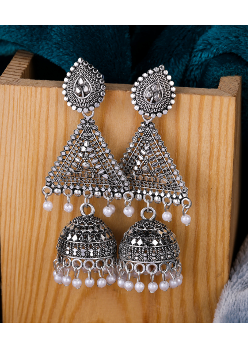 Afgani German Silver Oxidized Jhumki Earrings for Women (DESIGN 1079)
