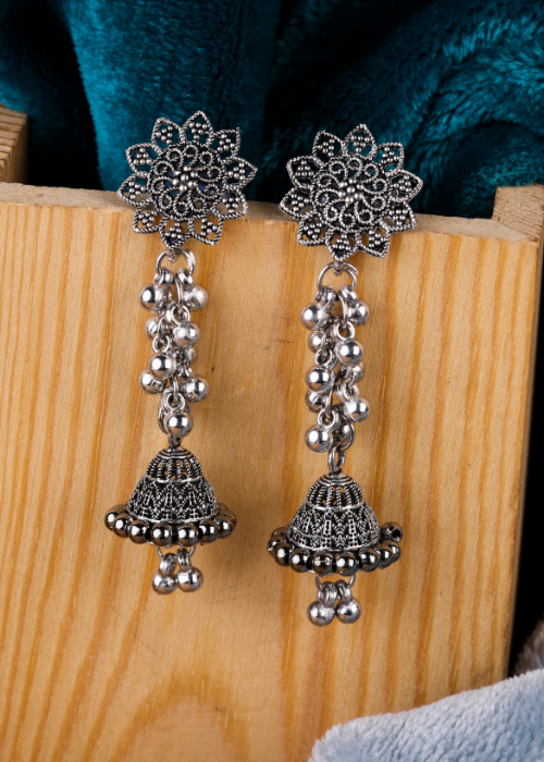 Afgani German Silver Oxidized Jhumki Earrings for Women (DESIGN 1080)