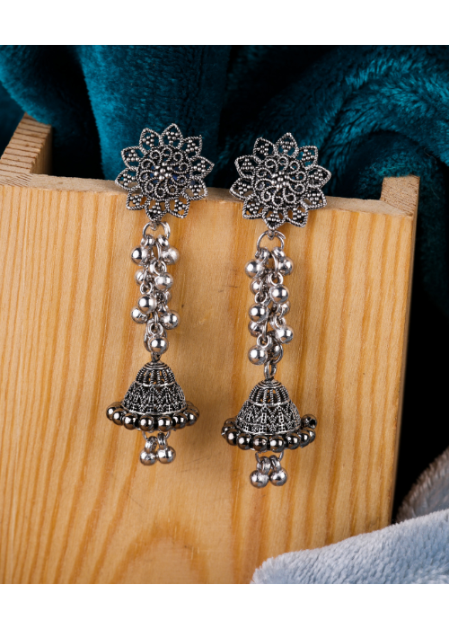 Afgani German Silver Oxidized Jhumki Earrings for Women (DESIGN 1080)