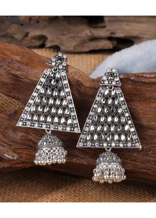 Afgani German Silver Oxidized Jhumki Earrings for Women (DESIGN 1081)