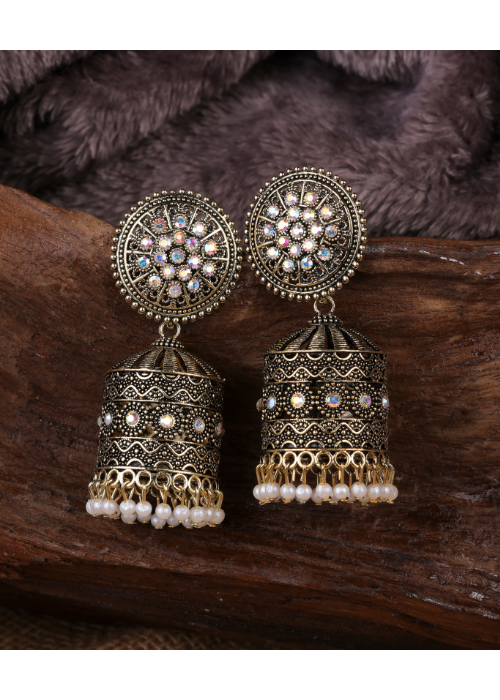 Afgani German Silver Oxidized Jhumki Earrings for Women (DESIGN 1085)