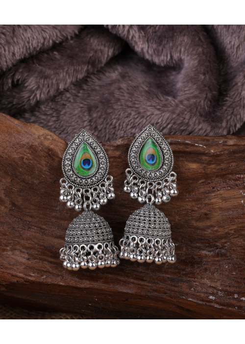 Afgani German Silver Oxidized Jhumki Earrings for Women (DESIGN 1086)