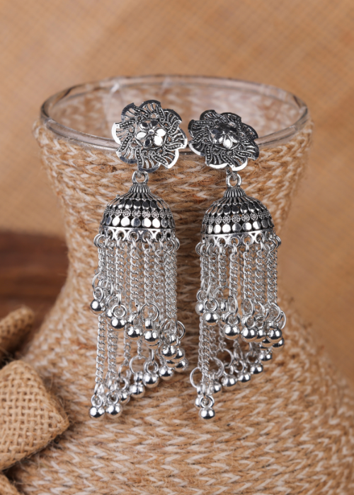 Afgani German Silver Oxidized Jhumki Earrings for Women (DESIGN 1089)