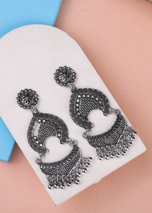 Afgani German Silver Oxidized Jhumki Earrings for Women (DESIGN 1091)