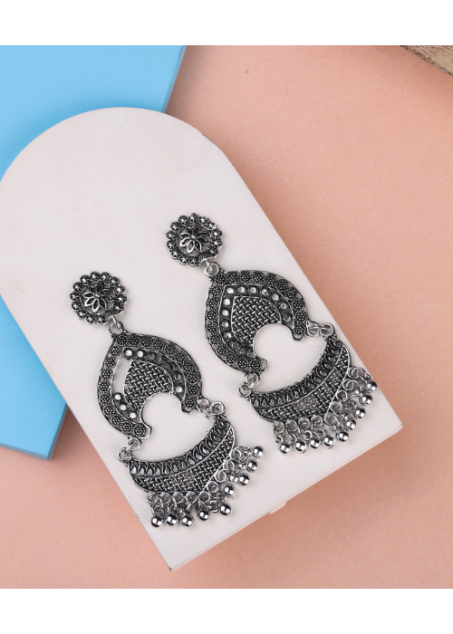 Afgani German Silver Oxidized Jhumki Earrings for Women (DESIGN 1091)